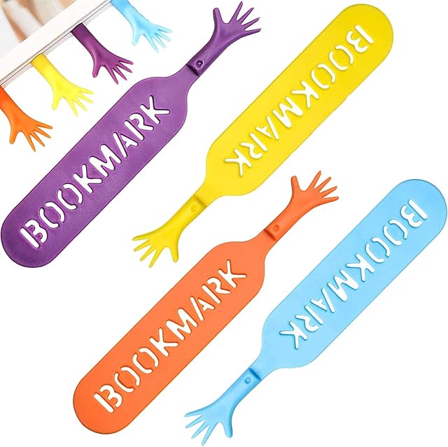 4PCS Bookmarks, 3D Hollow Cartoon Bookmark, Funny Help Me Book Mark Pad Assorted Colors, Novelty Finger Book Marker for Kids Children Students Readers Readers Stationary Gift School Office Supply