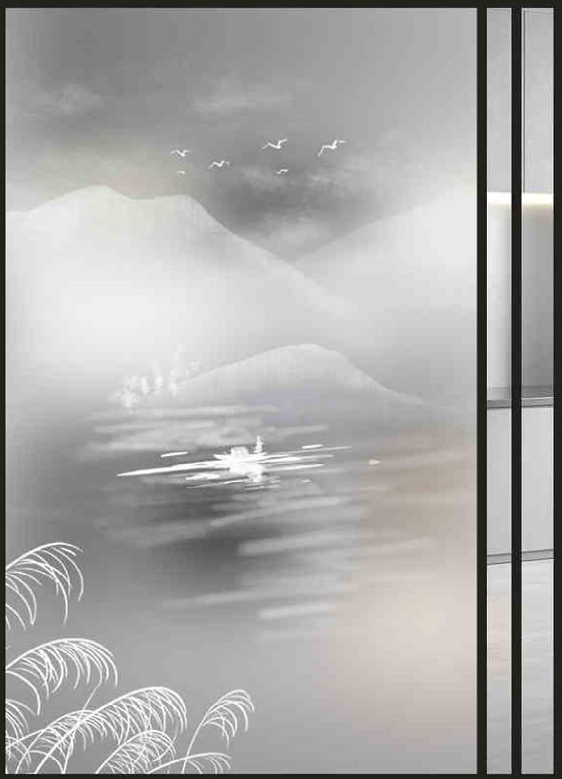 Window Film Privacy Mountain Pattern Glass Frosted Privacy Film For Glass Windows Static Cling No Glue Window Films Covering Self Adhesive Anti Uv For Office Bathroom Home 60x120cm/1pcs