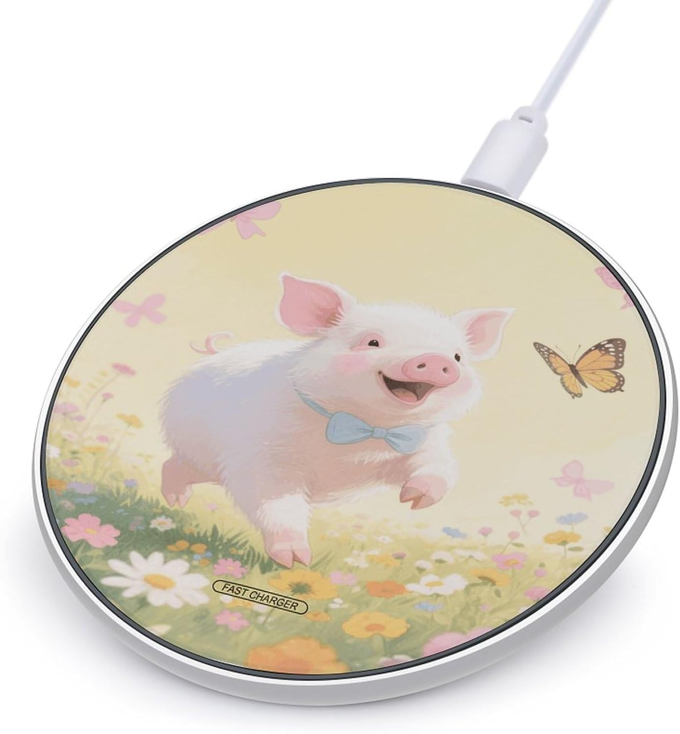 Cute Pig Wireless Charger with Aluminum Alloy Frame Qi Certified Fast Wireless Charging Pad 10W Charging Station Portable Phone Charger for All Wireless Charging Phone