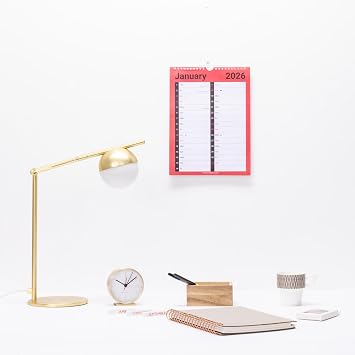 Evelay 2026 Calendar 2 Column Spiral Bound Wall Planner Month to View for Home Office Family with Holidays and Notable Dates