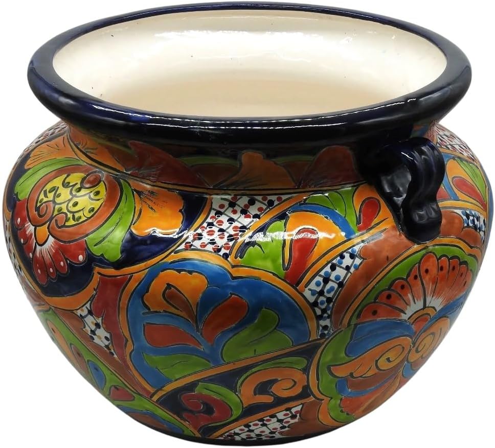 Michoacana Planter Large Hand Painted Pot Indoor Outdoor Multi Colored Glazed