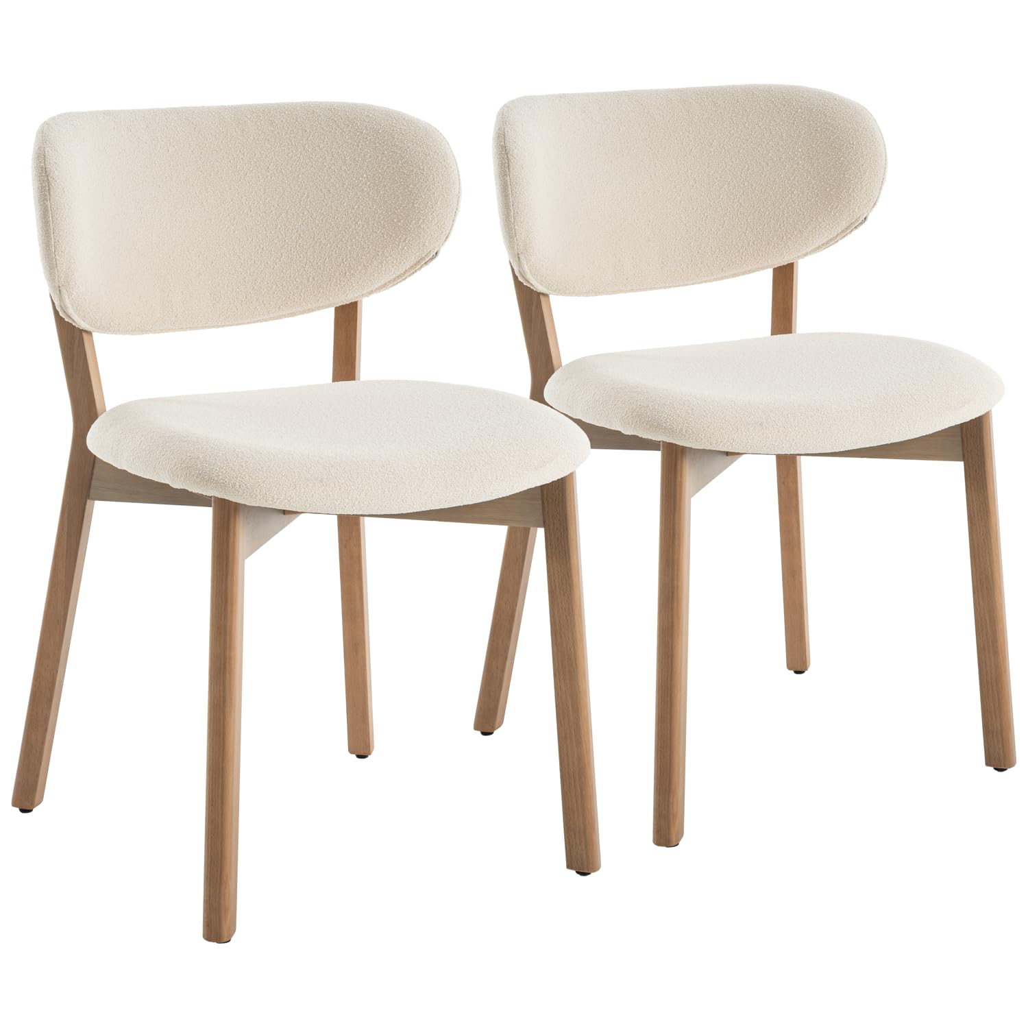 Happy Garden Lot de 2 chaises Aura en Bois Clair et Tissu Boucle Beige, Rembourrage Mousse, Pieds en Acier