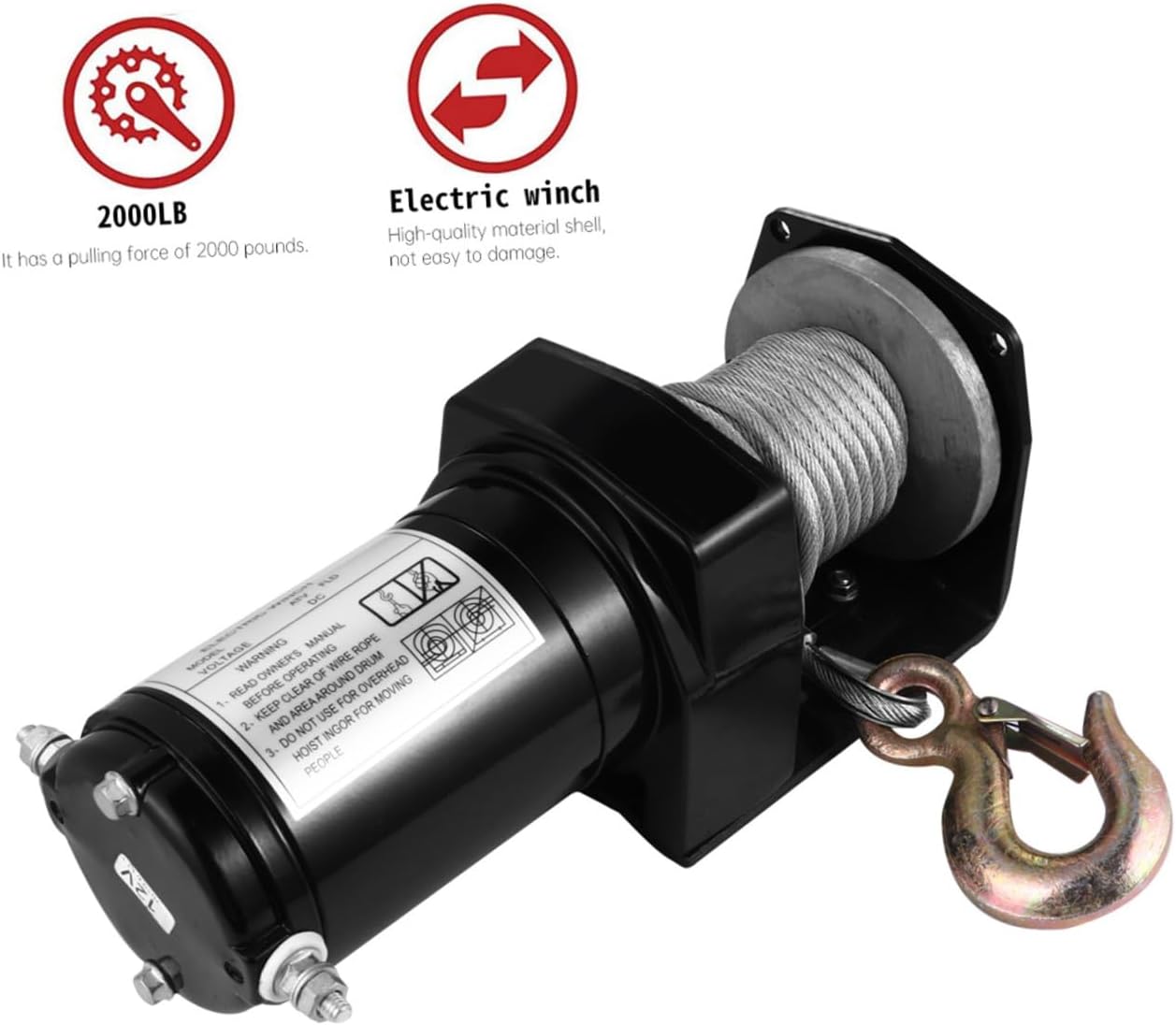 12v Electric Winch 2000lb Vehicle Towing Crawler Winch with Wired Remote Control for Off-Road Truck Trailer