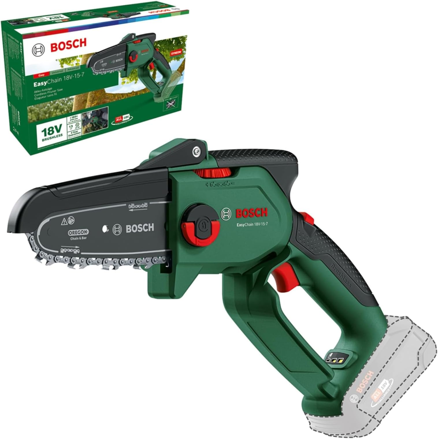 Mini Chain Saw EasyChain 18V-15-7 (for Cutting Through Wood; 18 Volt System; Chain Speed: 6.95m/s; Without Battery)