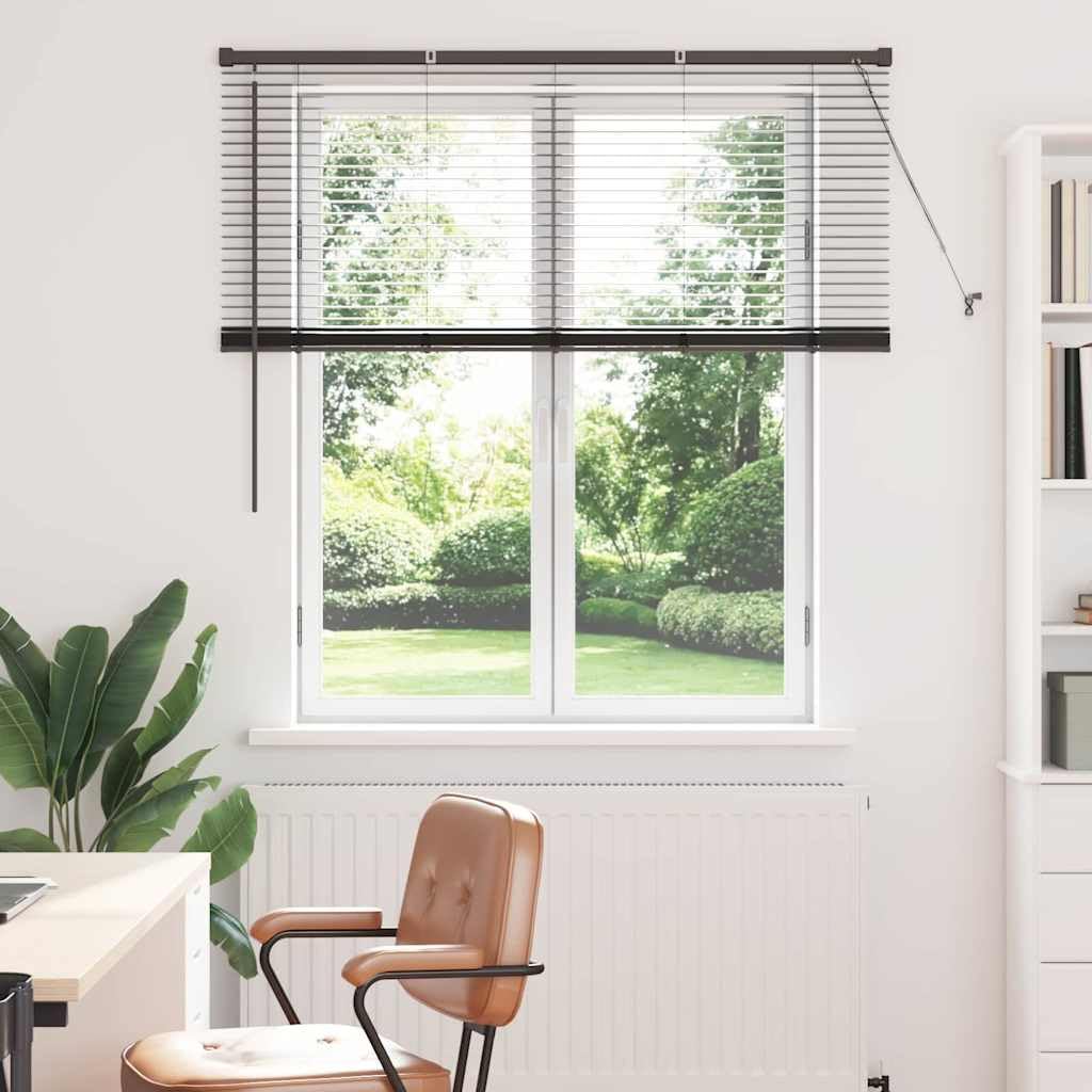 Fensterjalousie Mit Vorhängen Aus Aluminium, Matt Oberfläche, Manuelle Bedienung, Rollos Für Fenster, Rollo Verdunkelung, Geeignet Für Innenräume, Schwarz, 125 x 130 cm