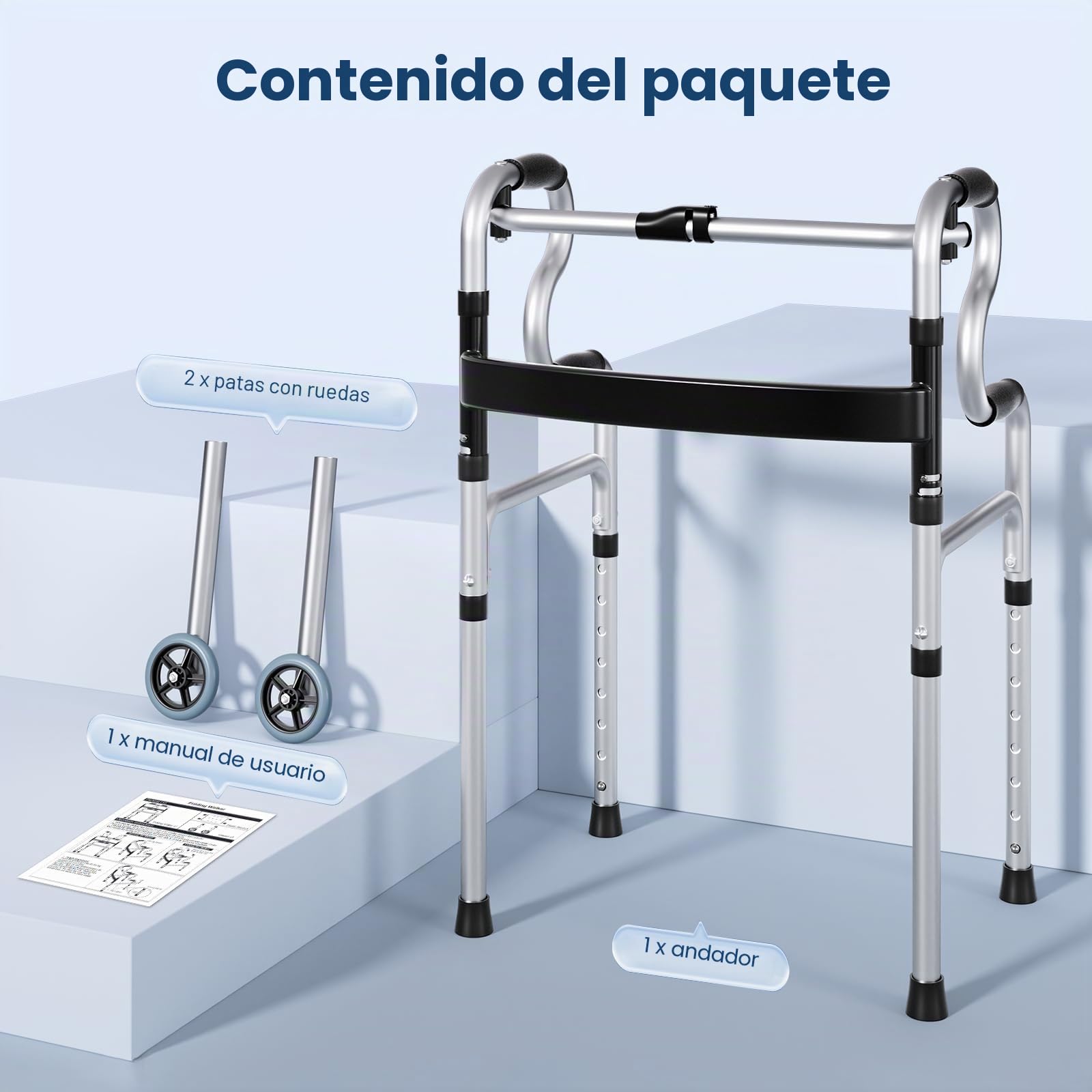 Hlieeosfcn Andador para Ancianos,Andador Plegable con 2 ruedas,Caminadores para Mayores altura ajustable, Peso Máximo 180kg,ideal para personas mayores y adultos
