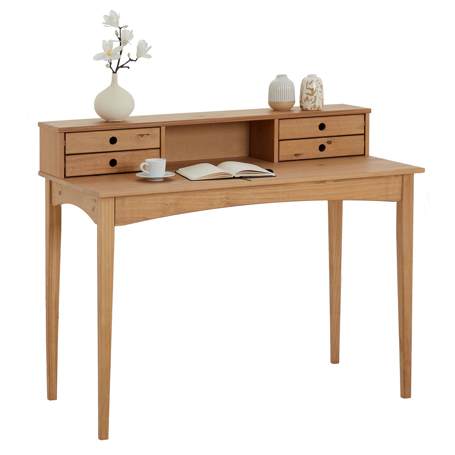 IDIMEX Schreibtisch Milano mit 4 Schubladen und 1 Fach aus Massivholz, Eiche Farben, robuste Verarbeitung PC-Tisch mit Stauraum für Büro und Home-Office