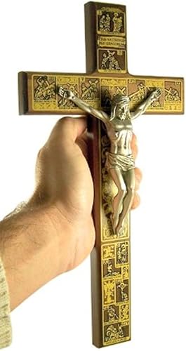 Miniatura 5 de Religious Gifts Crucifijo de pared de madera de las estaciones de la cruz, 12 pulgadas