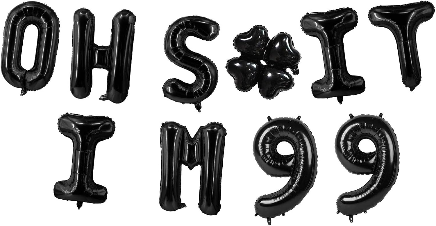 Oh I’m 99! Latex Balloons 16 Inch Black Hallo Ninety Nine Cheers to 99 Years Old Theme Decor for Man Woman Happy 99th Birthday Party Photo Studio Prop Flag Decorations Favors Supplies