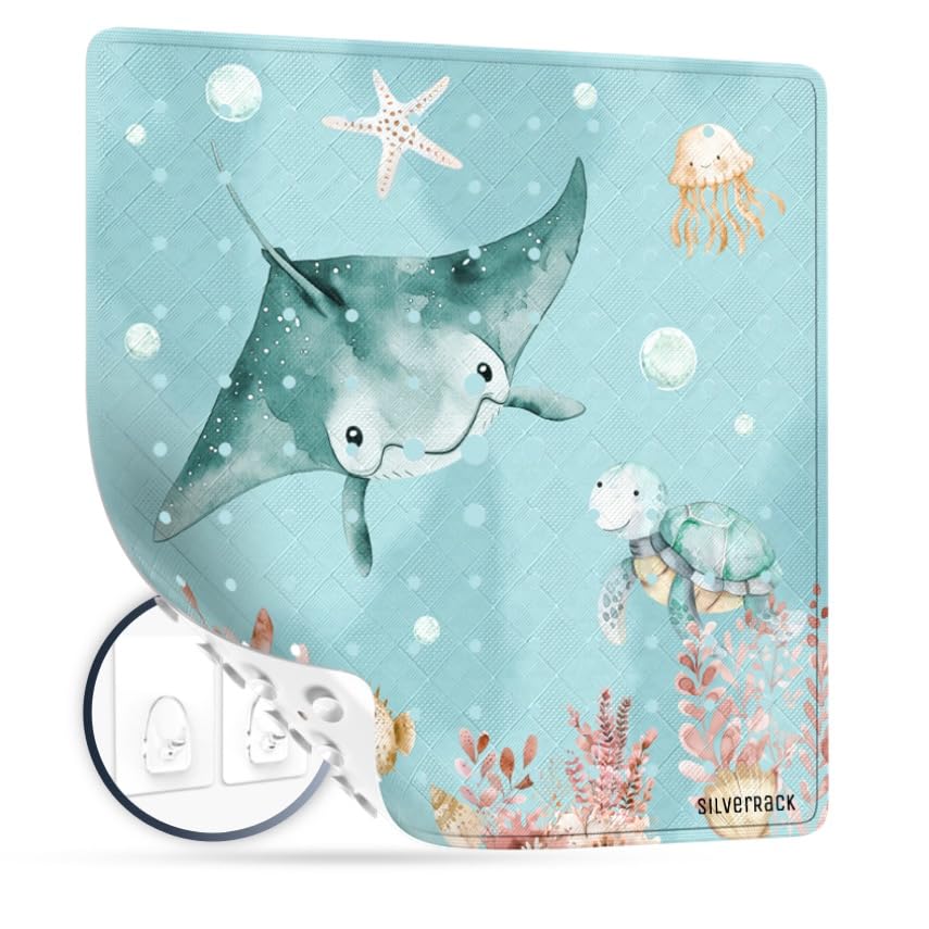 SilverRack Duschmatte rutschfest 53x53 cm (Rochen Unterwasserwelt Grün) - Antirutschmatte Dusche BPA frei - Badematte rutschfest, maschinenwaschbar u. schimmelresistent