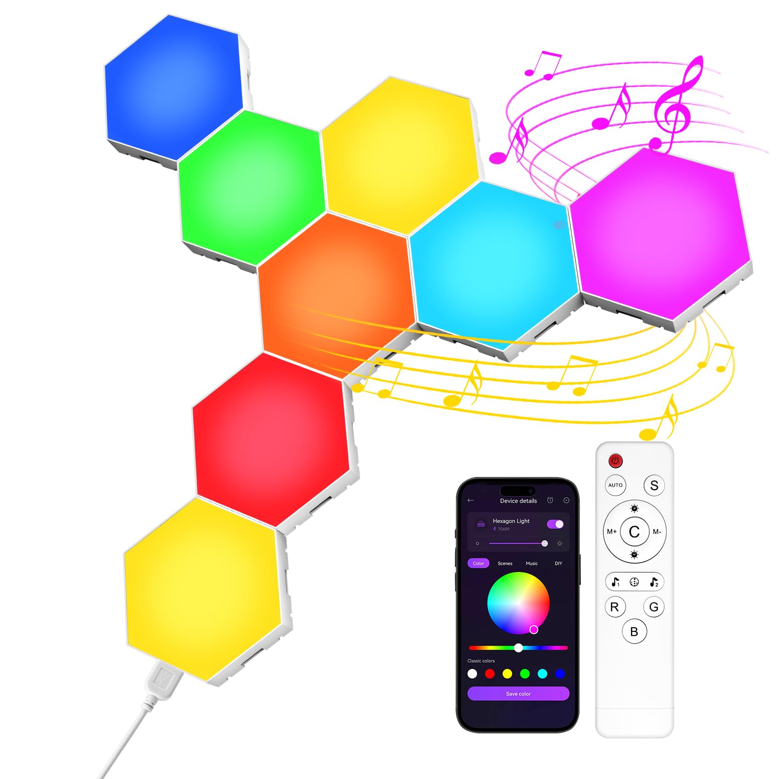 Hexagon LED Panel RGB 8 Stück Smart Lights Sechseck Wandleuchten Gaming Wand Licht mit Musik Sync & App-Steuerung Lichtpanels für Spielzimmer-Leuchte, Wohnzimmer, Schlafzimmer, Club und Partydeko