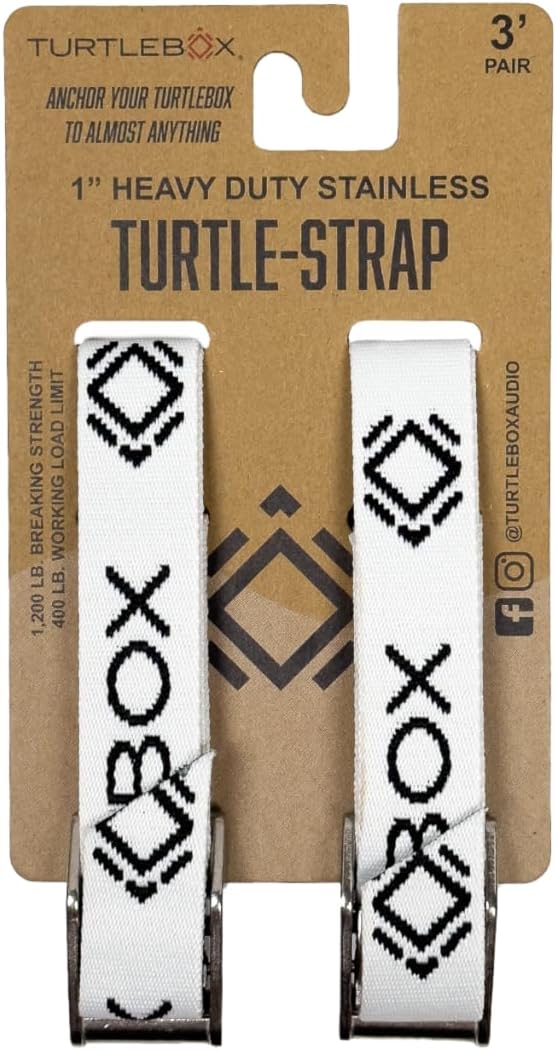 TurtleboxTie-Down Strap Kit - Includes 2 Straps - Strap Your Turtlebox Speaker on Your Ranger, Snowmobile, Kayak, Cooler or Boat to give You Peace of Mind - Set of 2, Each 41" Long (White)