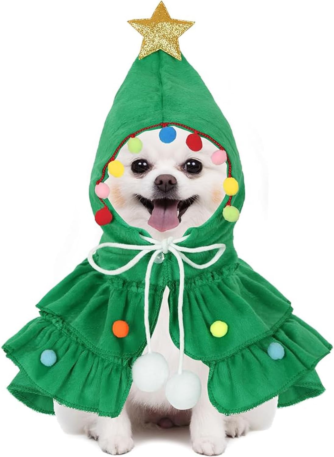 – GGEROU Christmas Pet Costume for Dogs & Cats - Pet Cloak with Pompom, Cat & Dog Cape with Hat - Christmas Outfit & Cosplay for Small Dogs & Cats (Medium, Green Cloak)