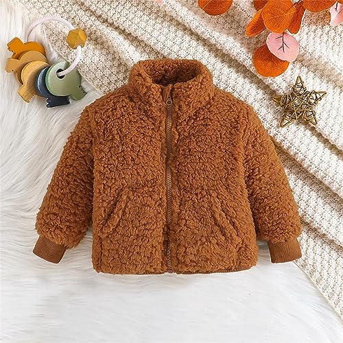 Fleece Zipper Coat for Baby Girls Solid Color Stand Collar Thicken Plush Jacket with Pockets Toddler Girls Cute Clothes2