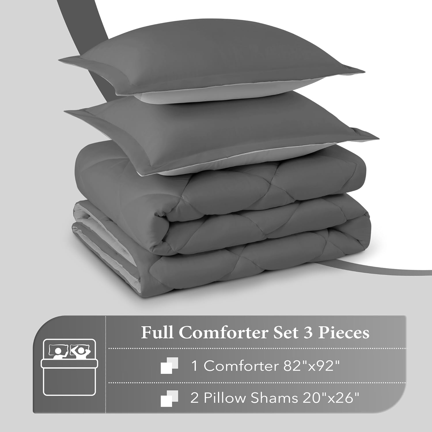 downluxe Full Size Comforter Set - Charcoal and Grey Full Comforter - Soft Bedding Sets for All Seasons -3- Piece Comforter Set Full with 2 Reversible Pillow Shams - Image 6