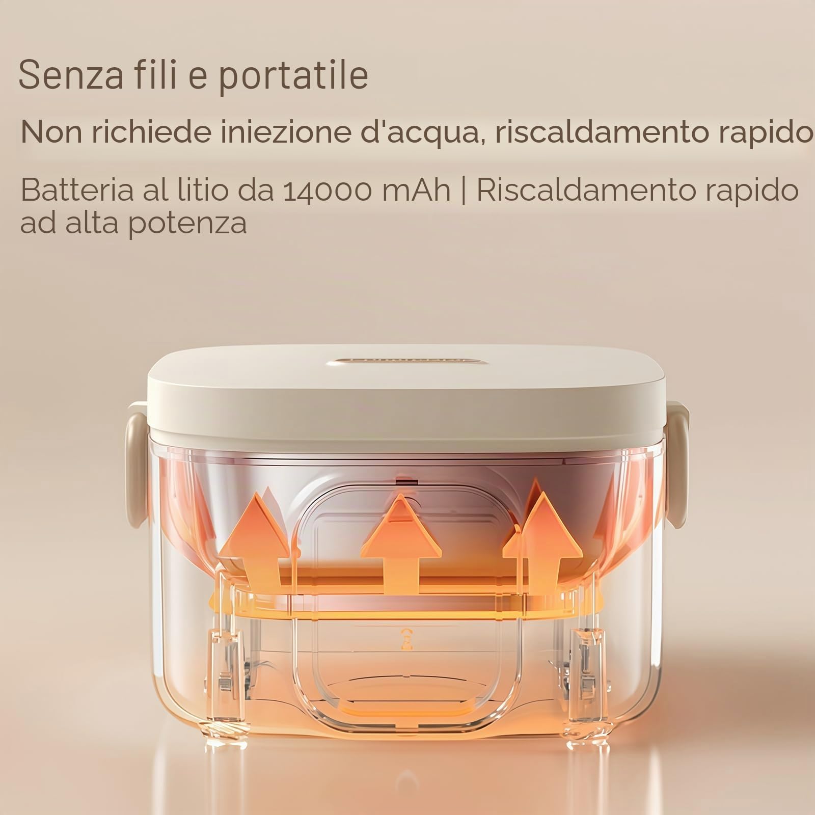 Lunch Box Elettrico Senza Fili da 14000 mAh - Scaldavivande Autoriscaldante da 800 ml con Timer Intelligente, Ricarica Type-C per Ufficio, Scuola e Viaggi 800ml