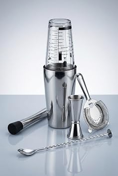 Paslanmaz Çelik Kokteyl Shaker Seti, Jigger, Süzgeç, Karıştırma Kaşığı ve Muddler ile