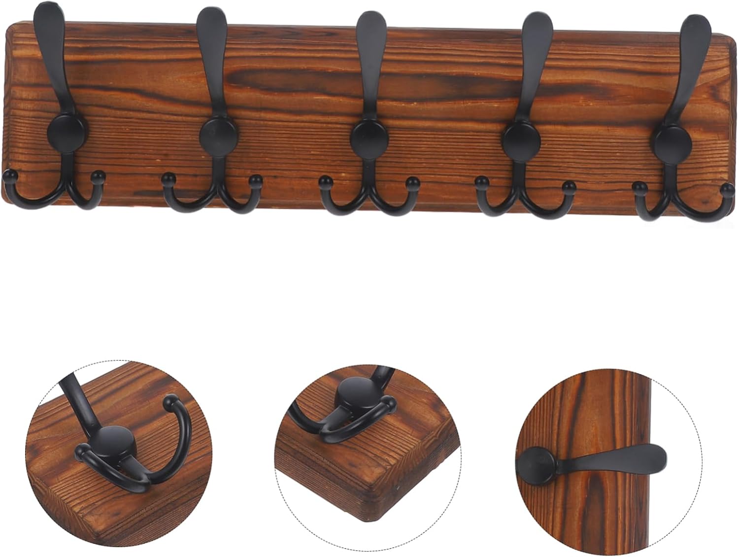 Wooden Wall Mount Coat Rack Heavy Duty Key Holder and Hook for Towels Bags Hats Vintage Style Hanger for Bathroom Kitchen Hallway Garage Space Saving Design