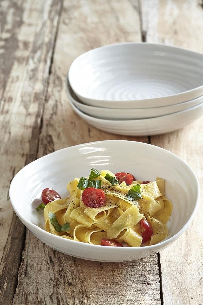 Portmeirion Sophie Conran Lot de 4 bols à pâtes blancs | Grands bols de service pour soupe ou salade | 22,9 cm | en porcelaine fine | passent au micro-ondes et au lave-vaisselle
