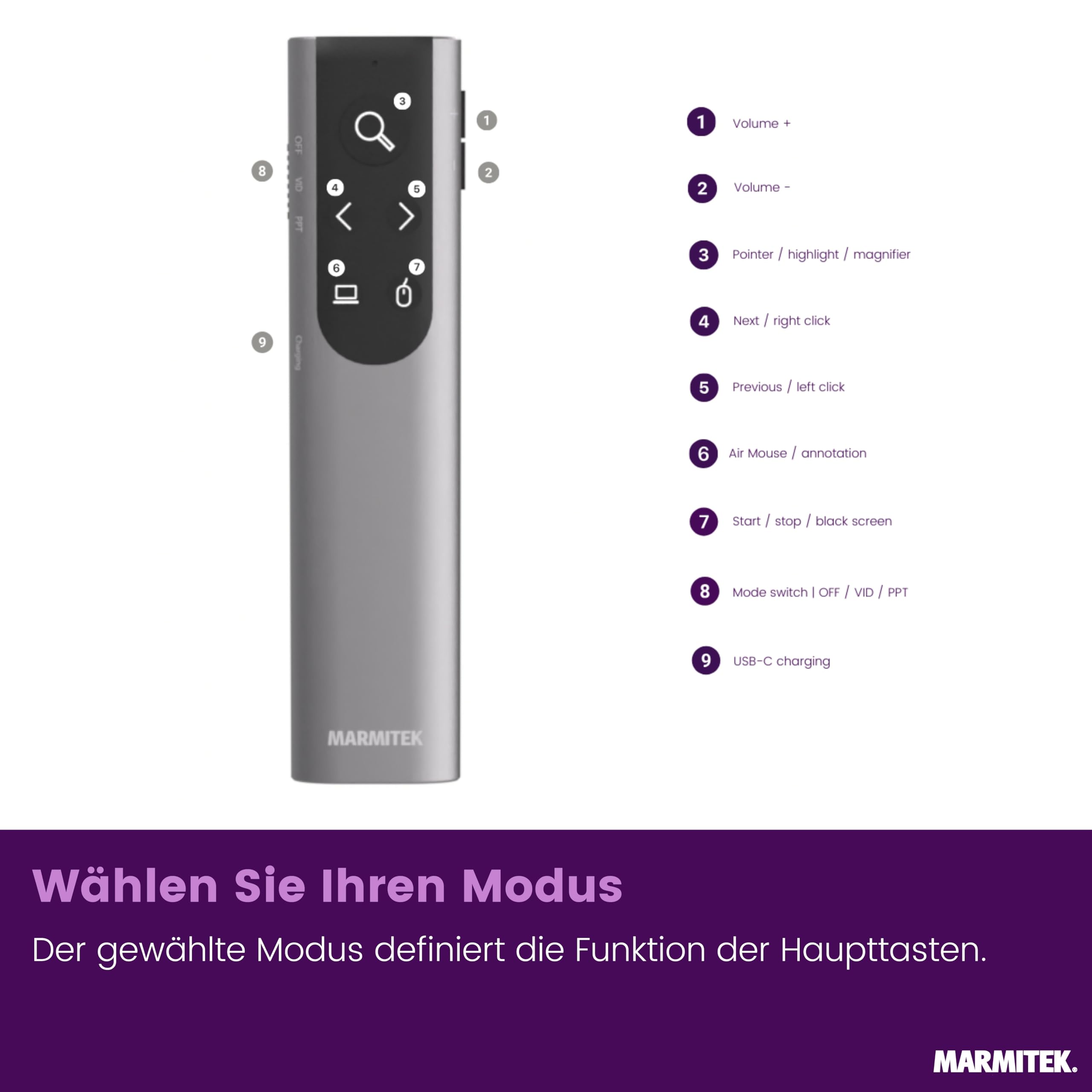 Marmitek WPR 400 - Präsentationsklicker mit digitalem Pointer Air Mouse