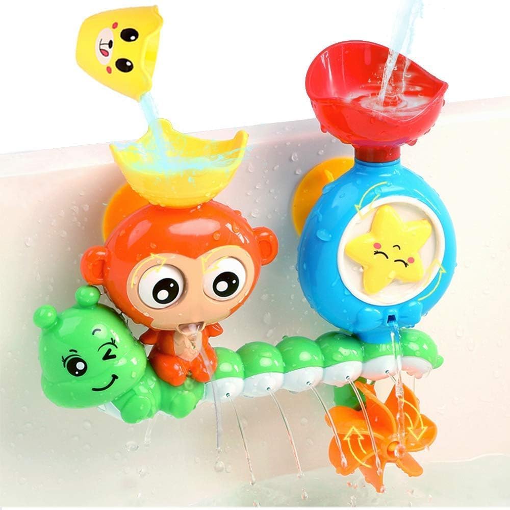 Bath Toys for Toddlers Age 1-3, Interactive Multicolored Bathtub Water Toys for Baby, Durable Lovely Monkey Caterpillar with Strong Suction Cups