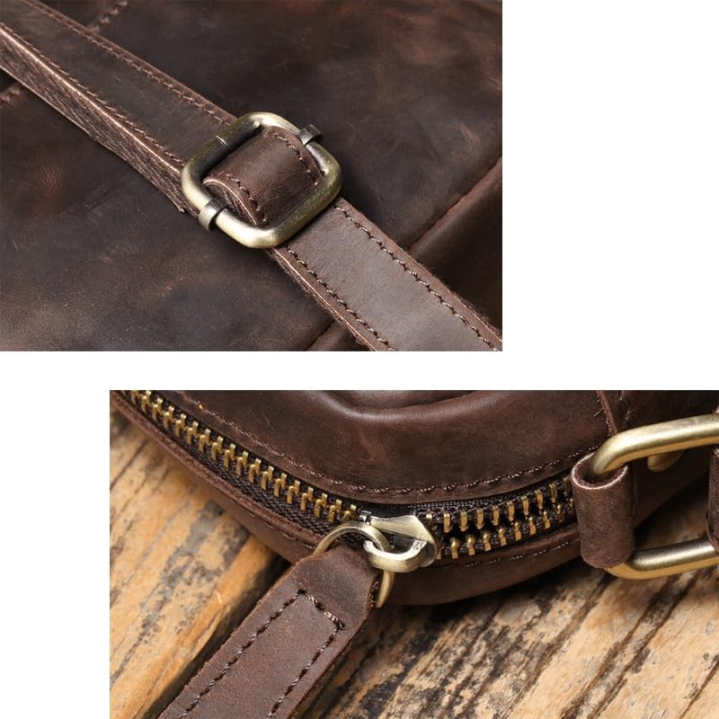 Retro Men's Single Shoulder Bag Cowhide Crossbody Small Backpack Mobile Phone