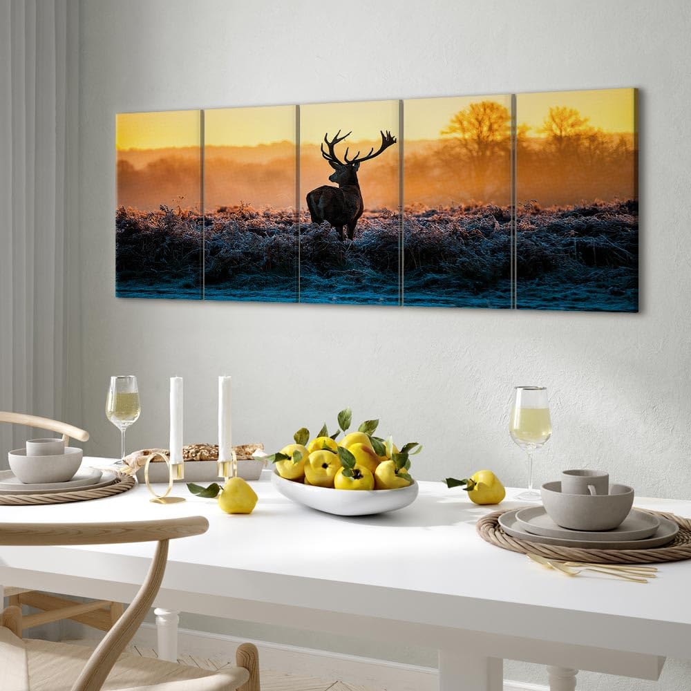 murando Quadro Cervo 200x80 cm 5 pezzi Stampa su tela XXL Immagini moderni Murale Fotografia Grafica Decorazione da parete Natura Animale Paesaggio g-B-0047-b-n