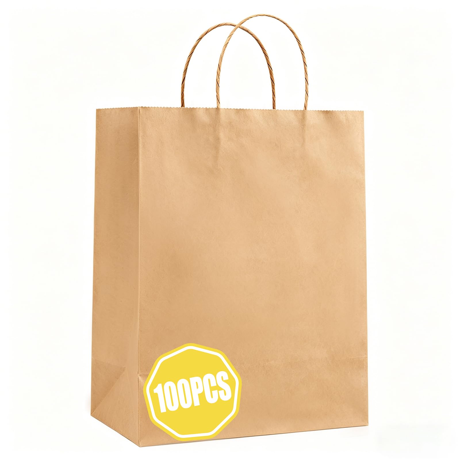 Crisgus 100 Pcs Small Paper Bags with Handles, 15 x 8 x 21cm, Brown Kraft Bags Gift Bag for Food, Sandwich, Parties, Christmas, Birthday, Party Favor, Thanksgiving, Wedding — image 1