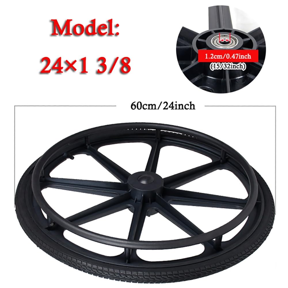 24x1 3/8 Inflatable Rear Wheels, Polyurethane Wheelchair Replacement Parts, Bearing 1.2cm (15/32