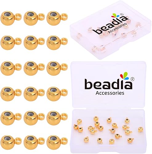 Cuentas de tapón chapadas en oro de 18 quilates de 0.157 in, 20 piezas de inserción redonda de silicona con longitud de anillo ajustar cuentas