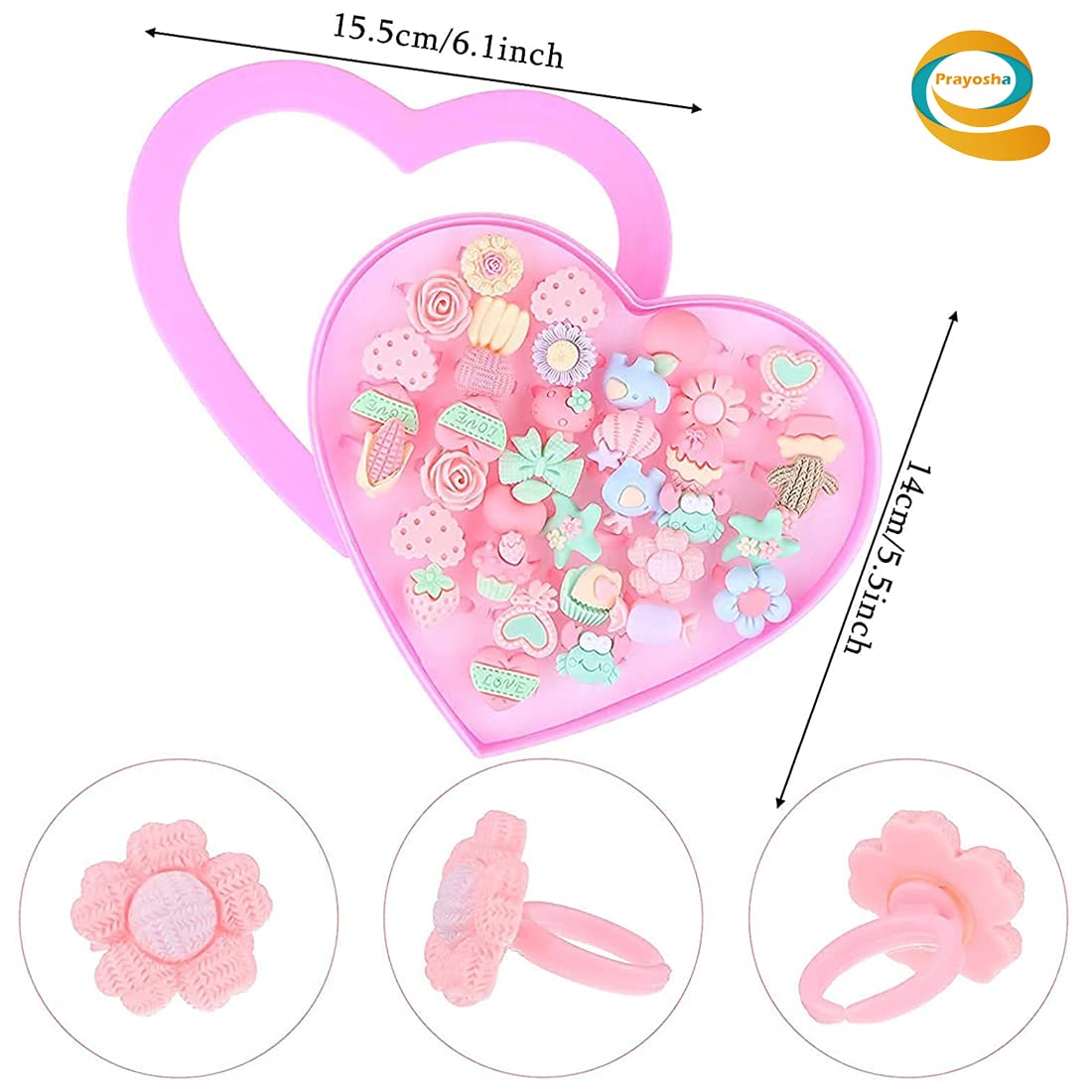 Plastic Pink Cartoon Pretend Play Toy Fancy 36 Finger Ring for Girls Kids 4