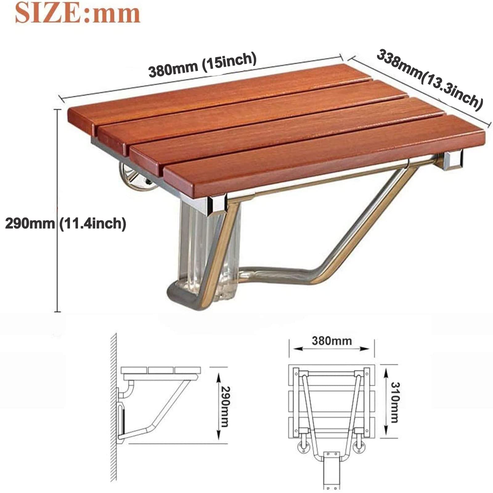 Sgabello da Parete per Doccia, Panca Pieghevole per Doccia, Sedile da Doccia Pieghevole in Legno per la Curaa Casa