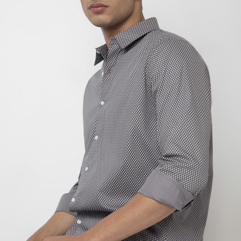Image of MARK & ALBERT Men's Printed Full Sleeves Regular Fit Shirt Blue | 100% Cotton Stretchable Fabric