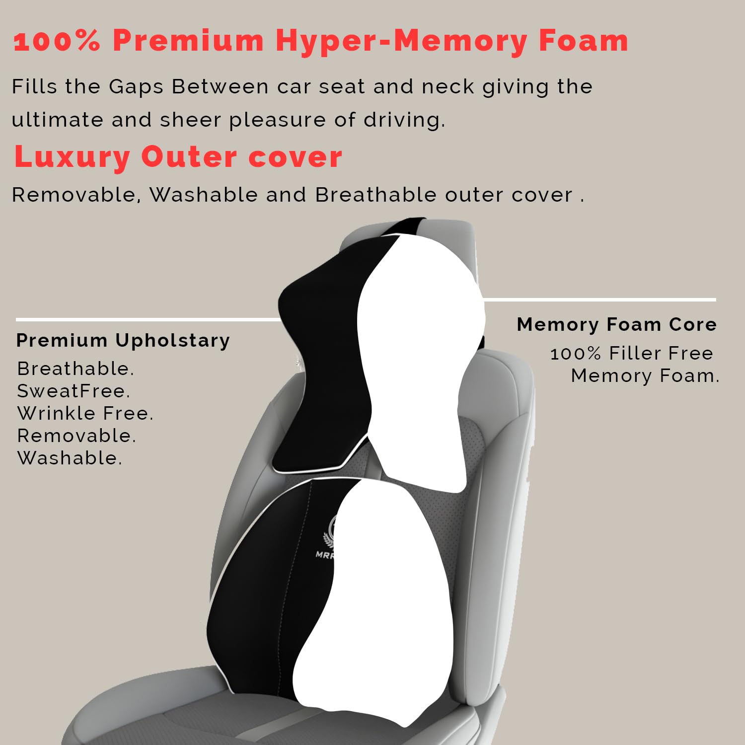 MRRON Series Memory Foam Neck Rest & Extra Lumbar, Relief Pillow, 100% Soft Memory Foam Pillow, Adjustable Strap, Cervical Support for Car Seat. (Black, Spine Support) 3
