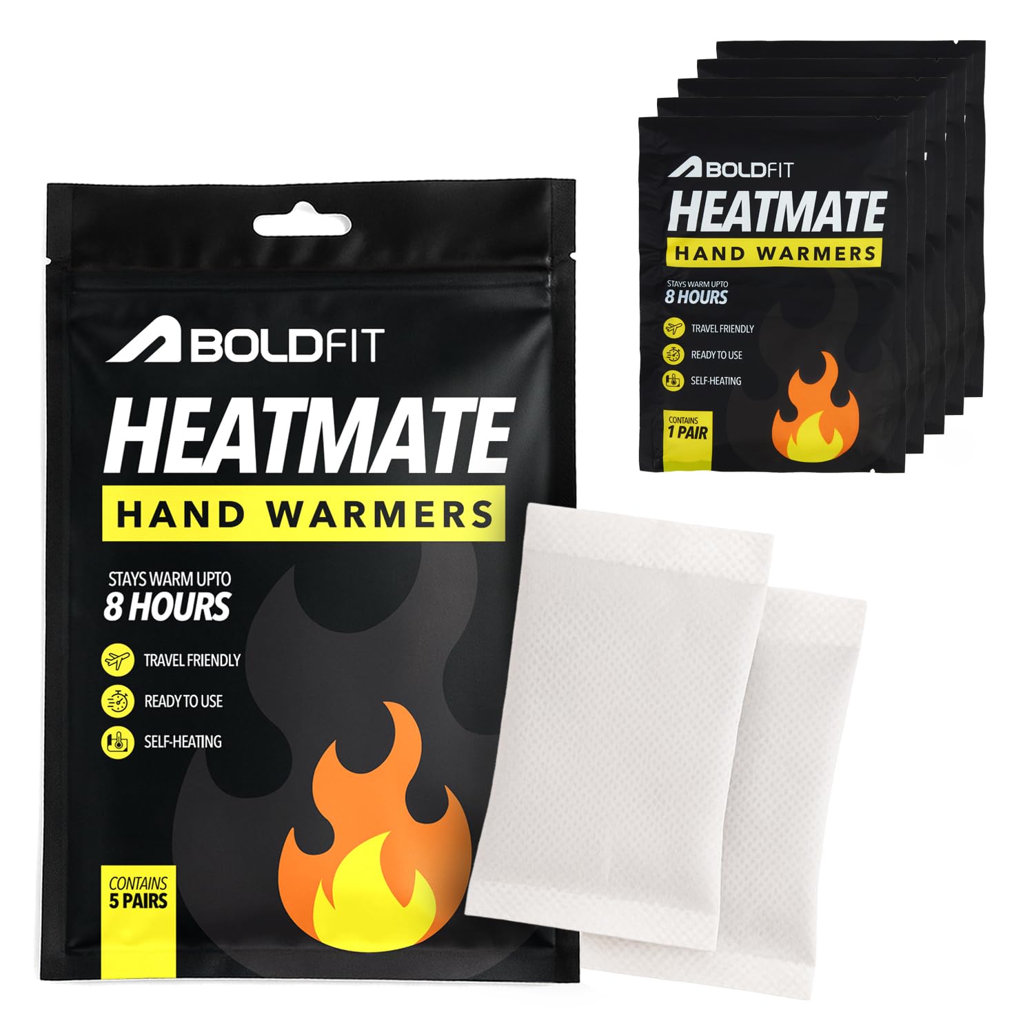 Boldfit Hand Warmer Natural Heat Pad for Men & Women for Winter & Cold Climate Heat Pouch for Travelling Purpose Disposable Hot Heating Pads for Hand Warmth Safe & Natural Air Activated Pouch 5 Pairs