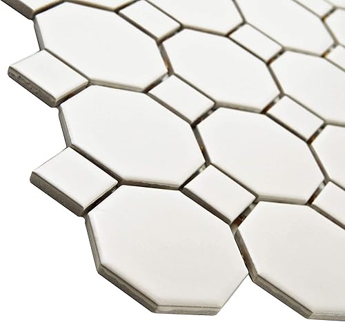 Azulejo de mosaico de porcelana octágono blanco mate con puntos para suelo y pared Backsplash baño cocina (20 hojasestuche) (puntos blancos)