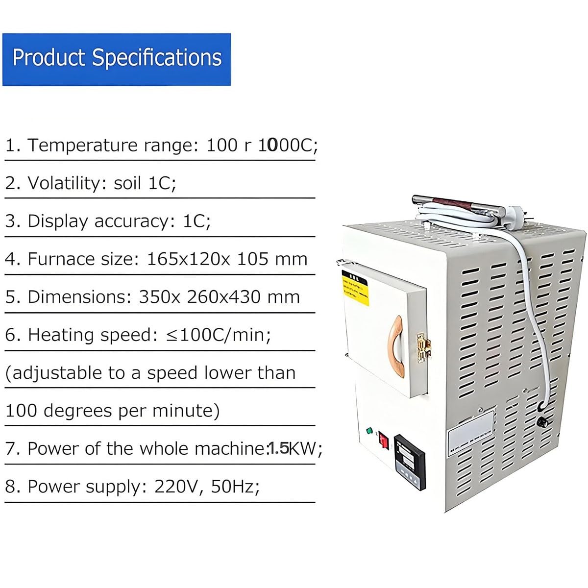 Elektrischer Muffelofen for das Labor, 1000 °C integrierter geschlossener Laborofen mit hoher Temperatur und Programmsteuerung, 1,5 kW kompaktes Tischdesign for effizientes Heizen im Labor