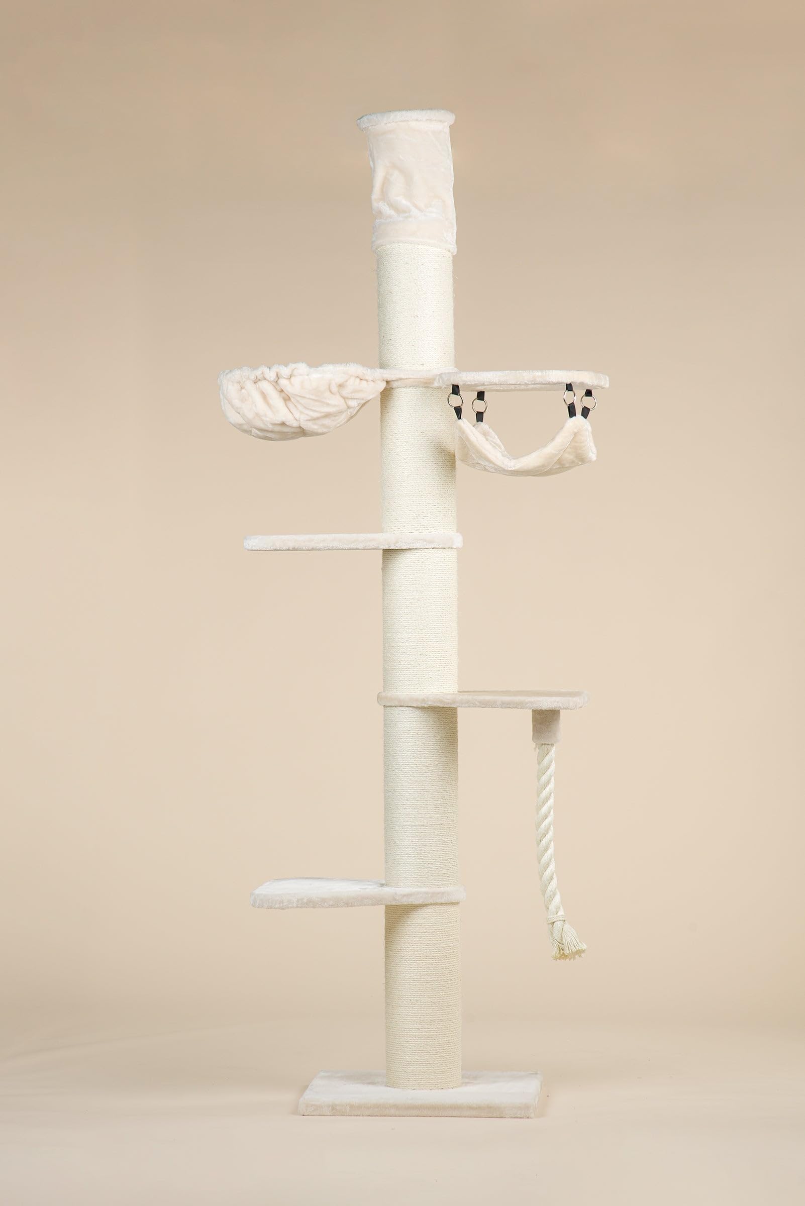 RHRQuality Krabpaal voor grote katten - Maine Coon Tower Crown – 240 tot 260 cm Hoog – Met Extra Dikke 20 cm Sisalpalen – Crème