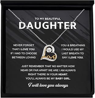 To My Beautiful Daughter - Sterling Silver Heart Necklace, Necklaces For Daughter From Dad Or Mom, Mother Daughter Necklace, Gifts For Daughters From Father, Jewelry Gift For Badass Daughter On Birthday, Christmas, Graduation