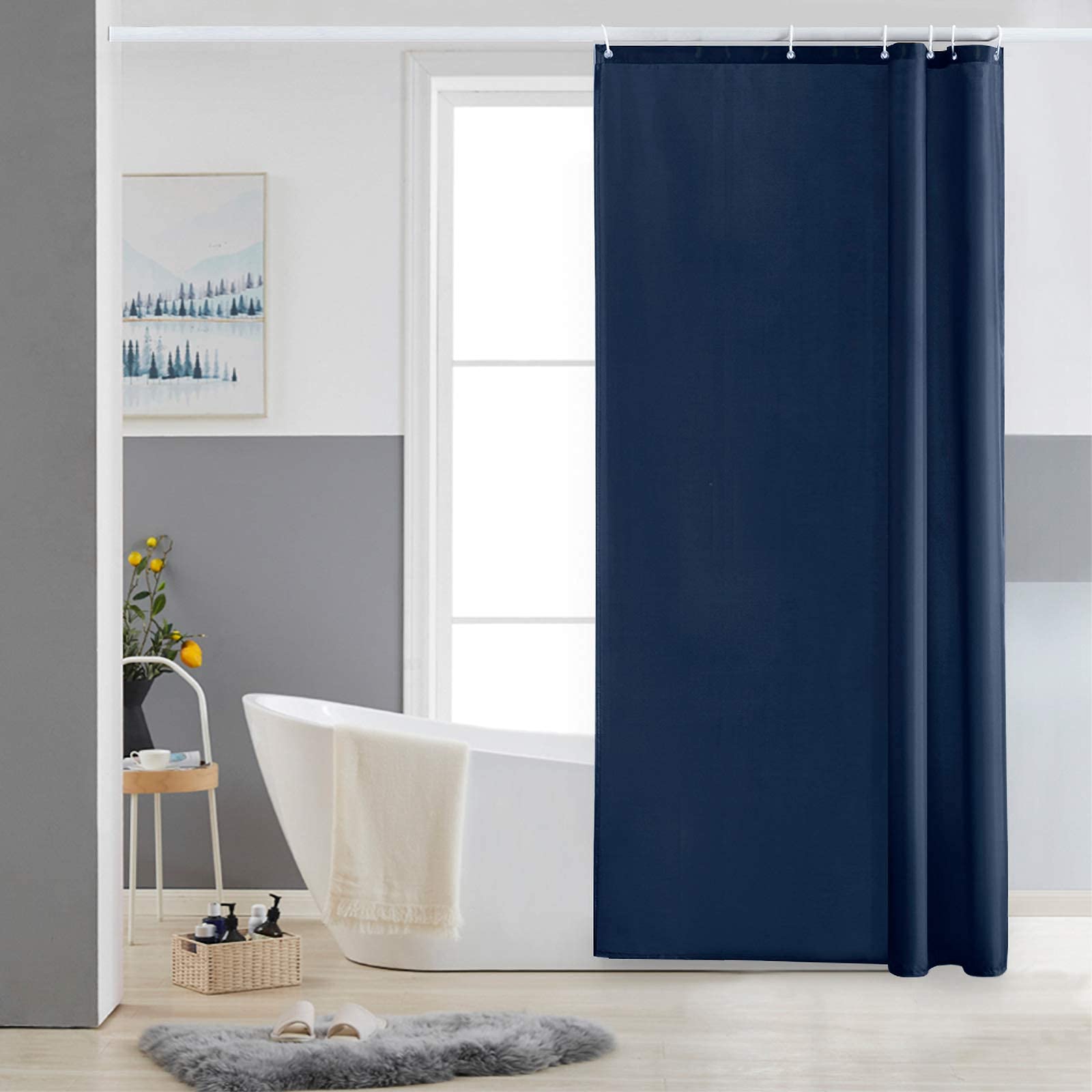 Furlinic Shower Curtain Mould Proof Resistant Wetroom Bathroom Polyester Fabric White 7ft Shower Curtains Liner Waterproof Rustproof Washable Weighted with 12 Hooks Extra Long 180x210cm 72x84. — view 170