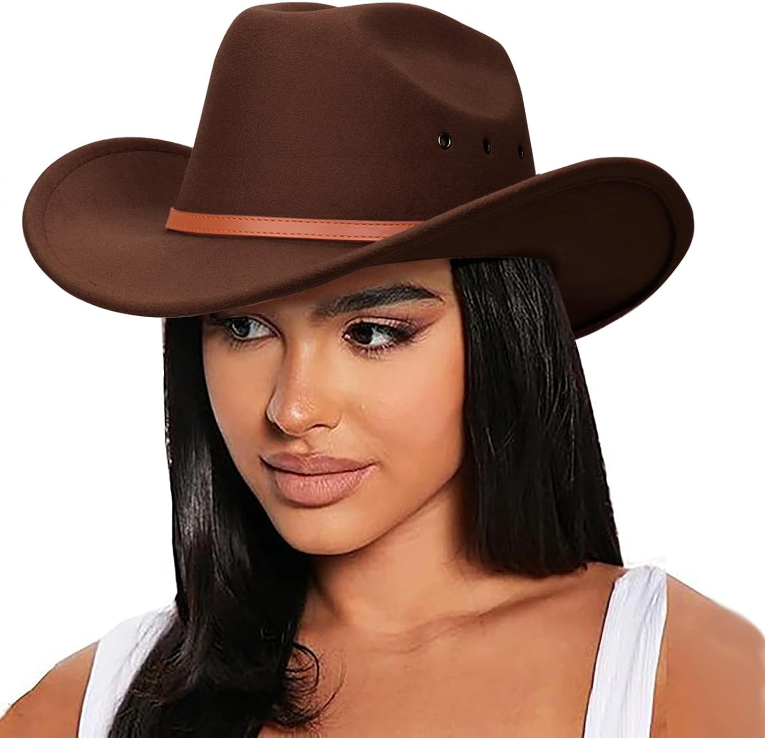 DRESHOW Cowboy Hat for Women and Men Western Felt Cowboy Cowgirl Hat Wide Brim Belt Buckle Retro Fedora Hats Unisex Caps - Image 4