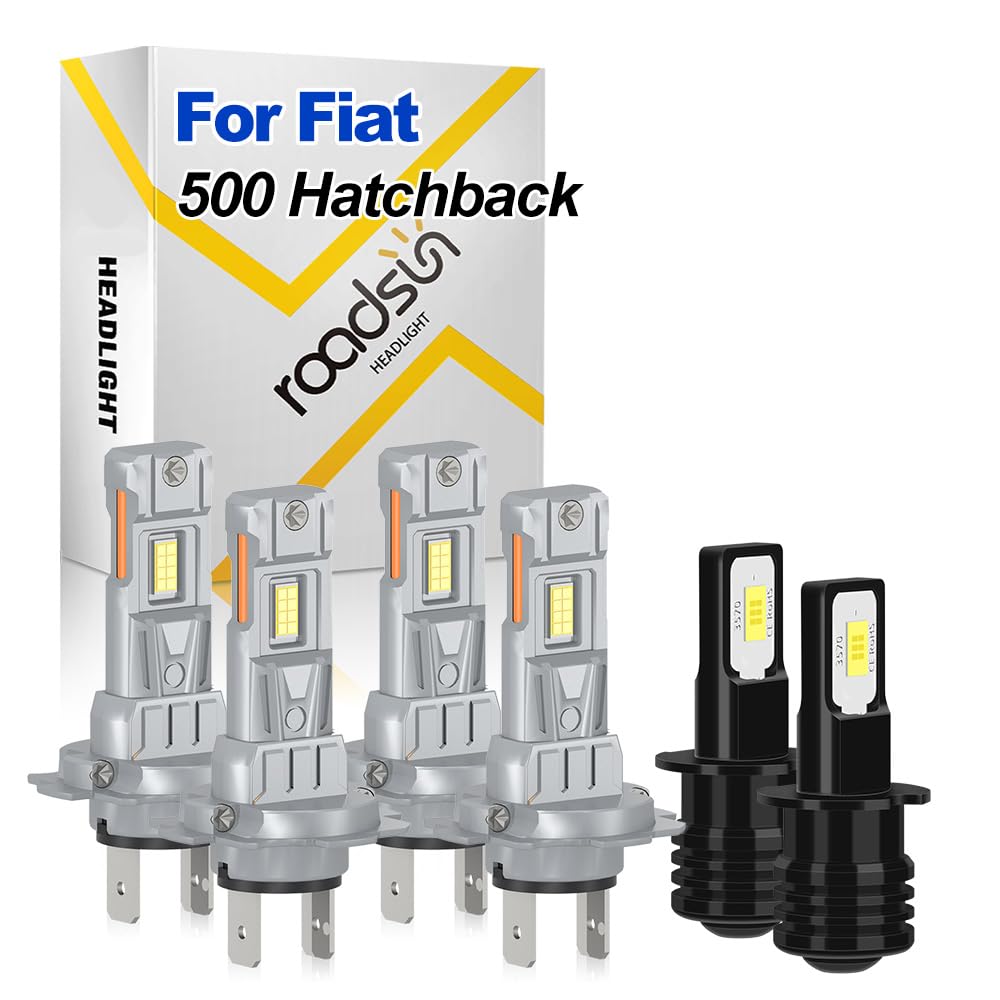 Faro LED ad alta luminosità, 20000LM, 6000K Bianco, Abblaglianti H7, Anabbaglianti H7, Fendinebbia H3, Lampadine alogene a LED per la guida notturna, For Fiat 500 2015-2021