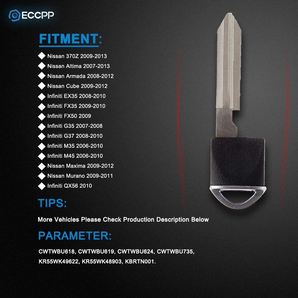 ECCPP CWTWBU618 CWTWBU619 2-Pack Uncut Ignition Key Fob Replacement for Infiniti EX35 FX35 FX50 G35 G37 M35 M45 QX56 for Nissan 370Z Altima Armada Cube Maxima Murano