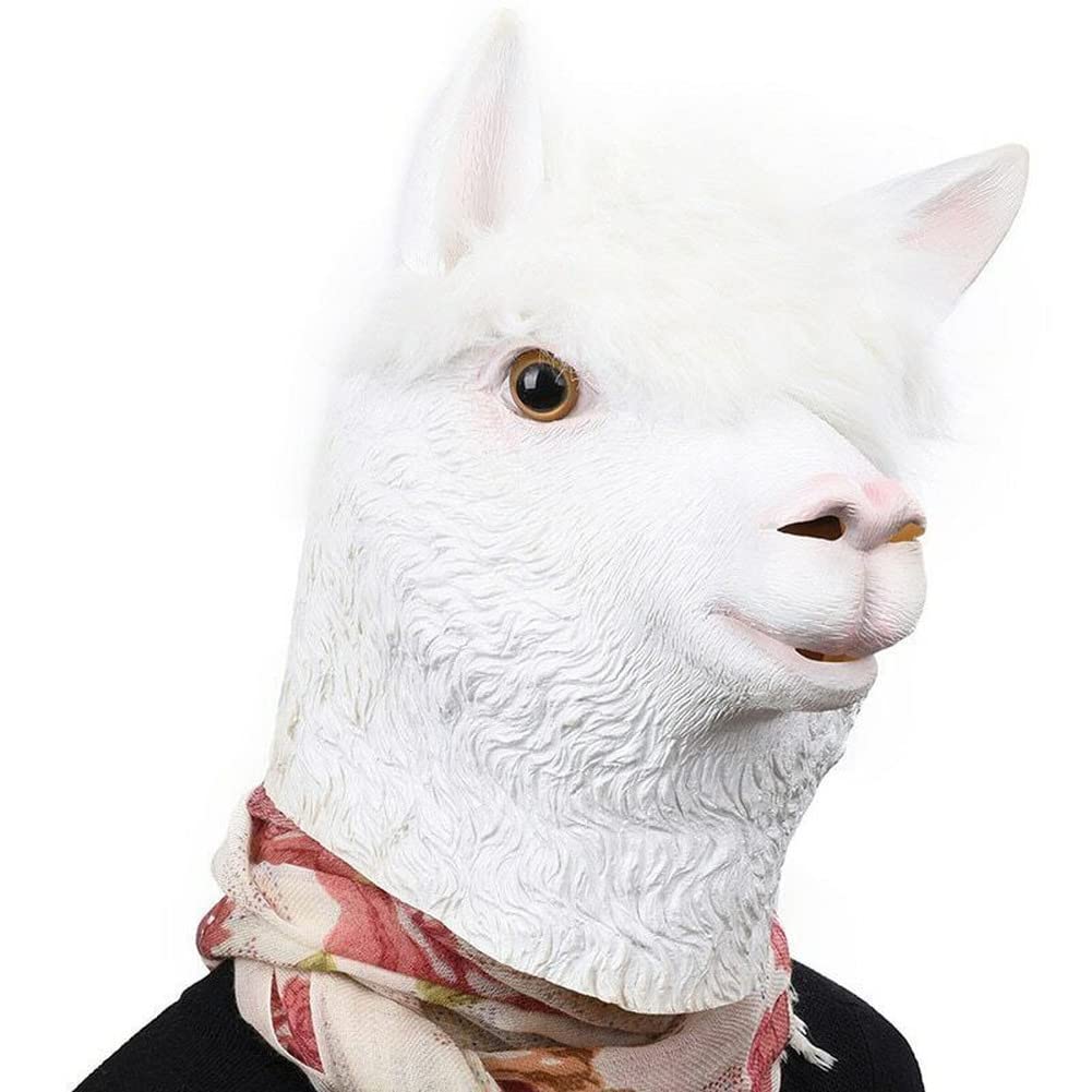 ansu Halloween Mask Alpaca Masks Masquerade Party Cosplay Animal Mascara Carnaval Prop (White)