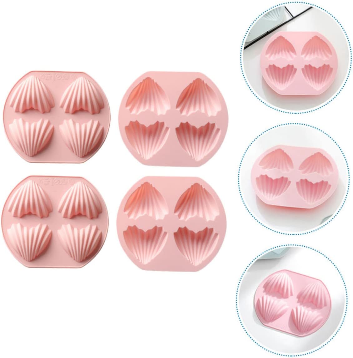 KICHOUSE 4Pcs Heart Shape Silicone Baking Molds Nonstick Fondant Madeleine Moulds for Cookies and Desserts for DIY Baking