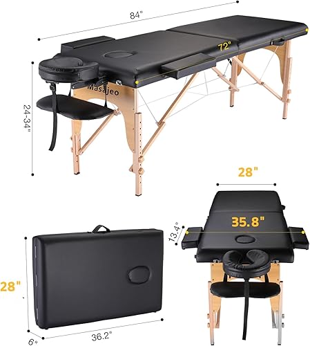 Miniatura 3 de Masajeo Mesa de masaje portátil de 28 pulgadas de ancho, mesa de tatuaje para cama de spa, cama de spa, mesa de salón de belleza, altura ajustable