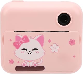 Câmera infantil de impressão instantânea, câmera de impressão digital IPS de 2,4 polegadas, câmera digital de vídeo de selfie para crianças com 2 rolos de papel impresso, adesivo de desenho animado, suporta cartão SD de 32 G