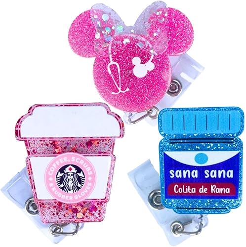 3 carretes de identificación para enfermera, lindo y divertido clip de identificación rosa para enfermeras, accesorios de asistente médico,