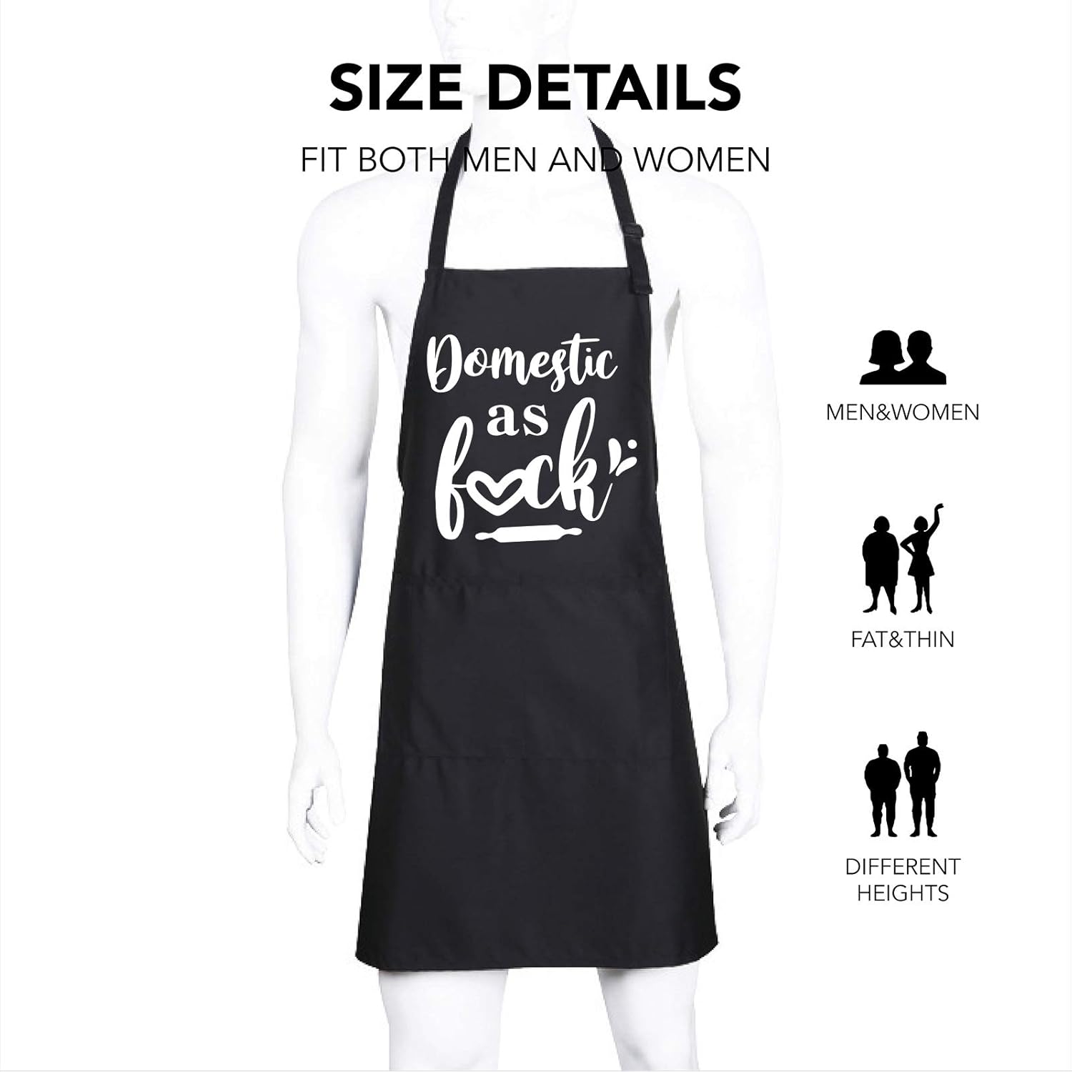 Funny Aprons Black Kitchen Chef Apron, 2 Pockets Adjustable Neck Strap for Cooking Baking BBQ Birthday Gifts - Image 2