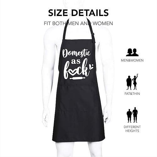 Miniatura 2 de Ihopes Funny Aprons Black Kitchen Chef Apron, 2 Pockets Adjustable Neck Strap for Cooking Baking BBQ Birthday Gifts
